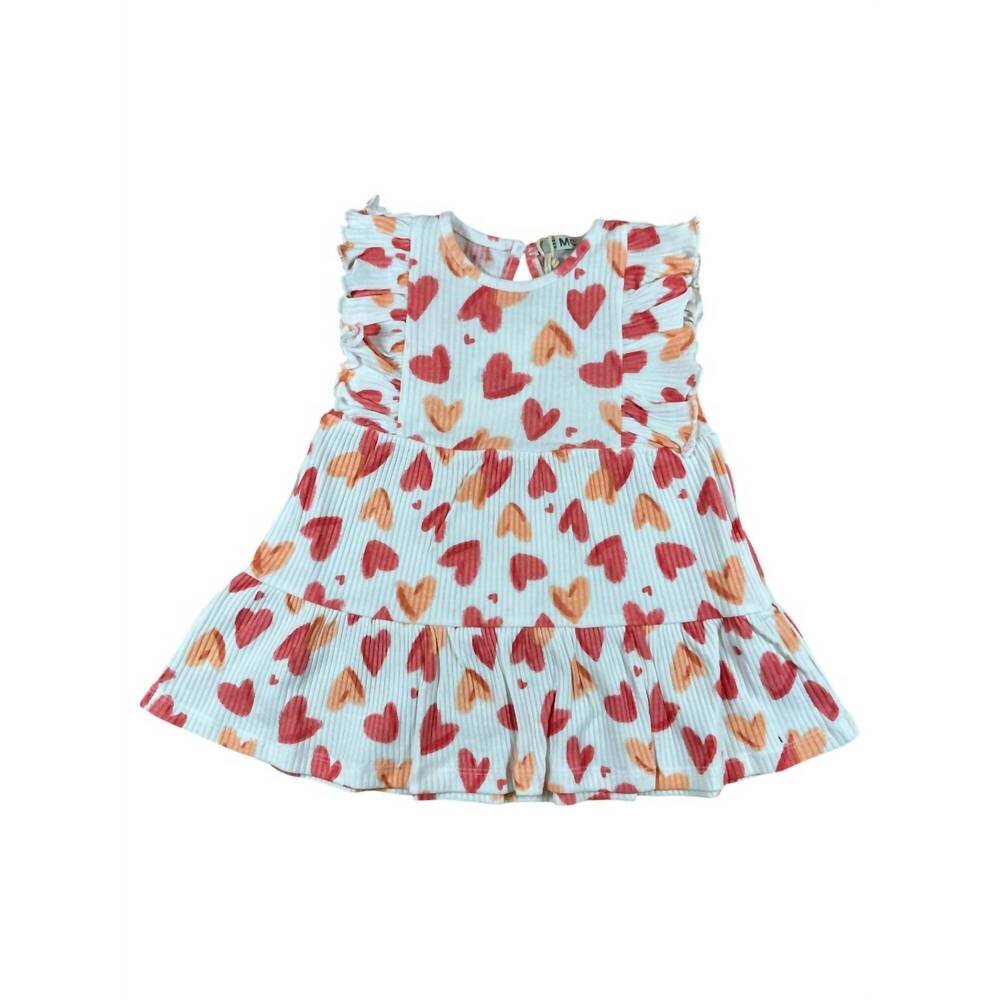 NEW EMC girls ribbed heart dress in white/orange